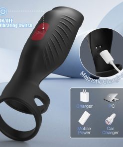 SemenSentry - 9 Vibrating Cock Ring and Penis Sleeve 2 IN 1 Male Vibrator for Couples